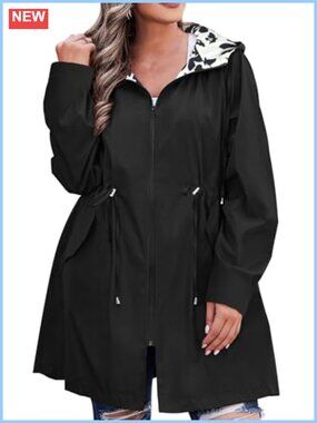 Women's Plus Size Reversible Rain Jacket Hooded Waterproof Windbreaker